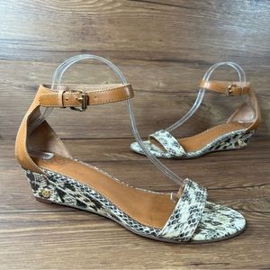 Tory Burch Tan Leather and Snake Print Wedge Sandals